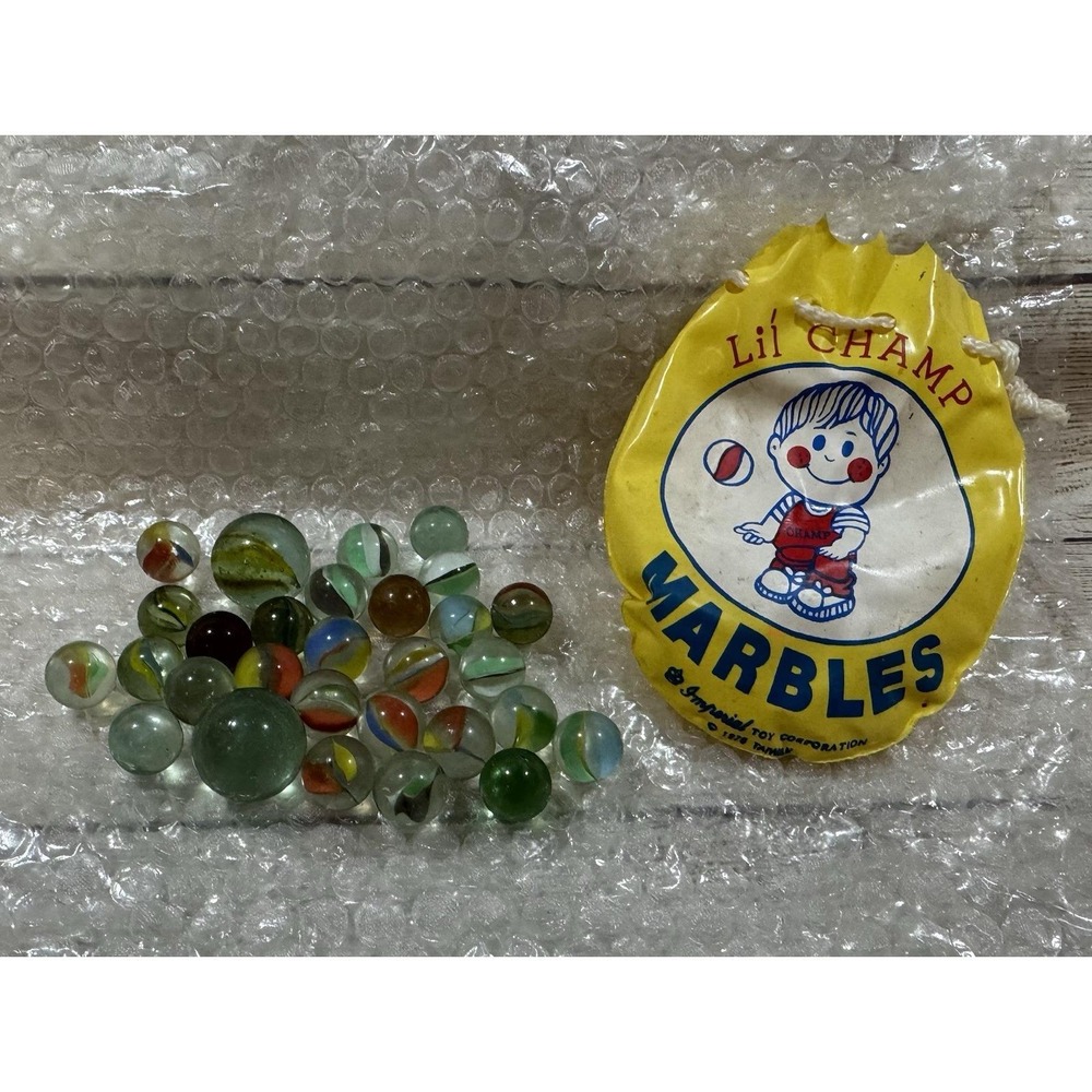 Vintage 1978 Imperial Toys Lil' Champ Marbles with Bag T37